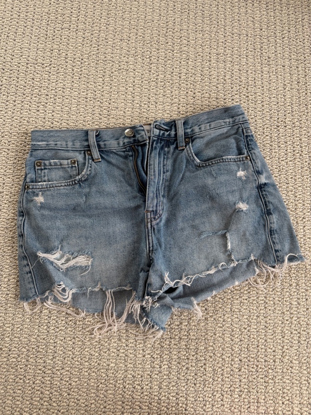 pistola Distressed Light Blue Denim Shorts